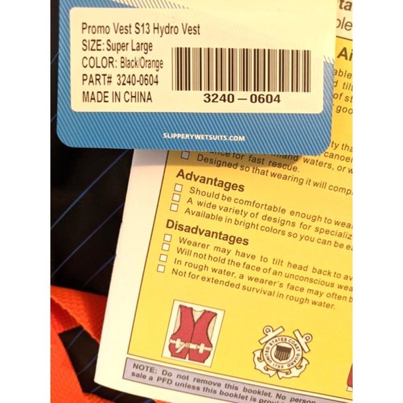 Slippery Hydro S13 Life Vest Watercraft Black Orange Blue Size Super XL NEW - Picture 6 of 8